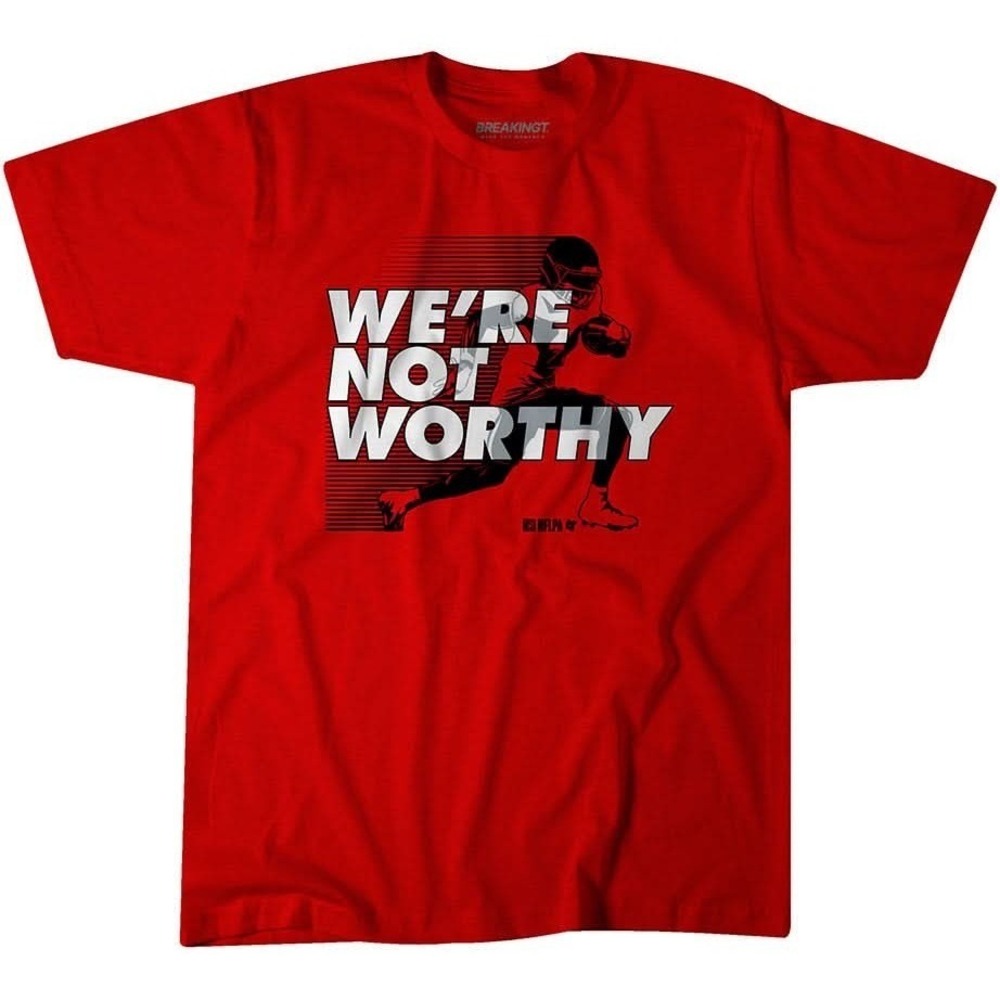 BREAKINGT Mens Red We're Not‎ Worthy Football Graphic T Shirt size XL NWT